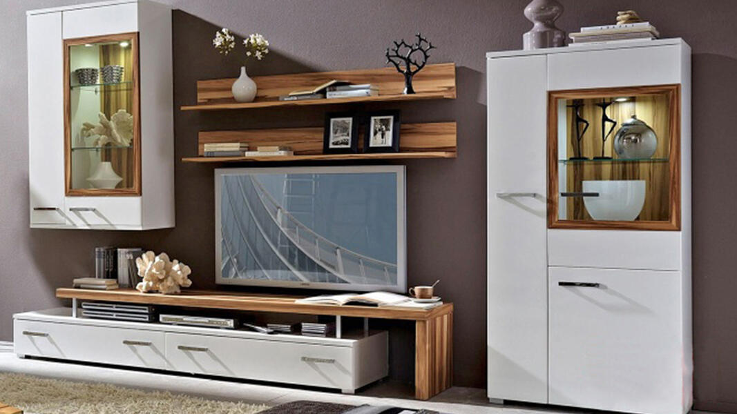 Гостиная Доломит Белый Фасадный 0101 / Орех 0729 305*50*157 см, Белый   Фиеста