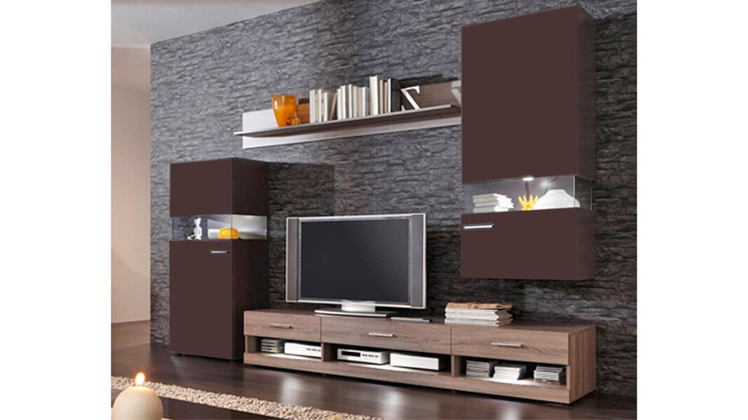 Гостиная Неворк Венге 0854 BS / Дуб Винтаж Оксид 5194 SN 313*50*198 см,    Фиеста