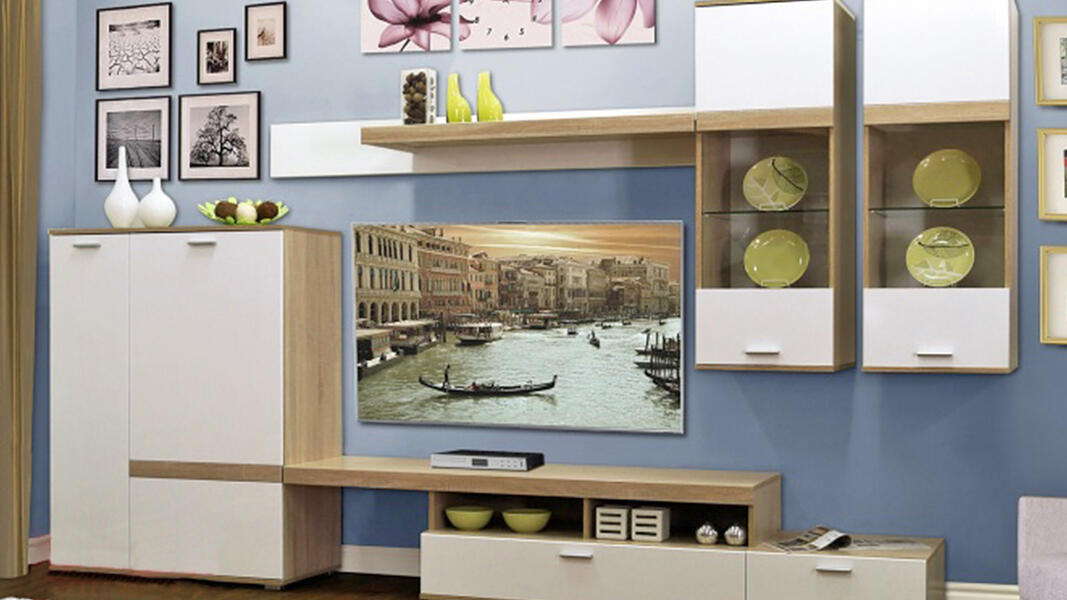 Гостиная Клод Белый Фасадный 0101 / Бук Бавария 0381 317*50*200 см, Белый   Фиеста