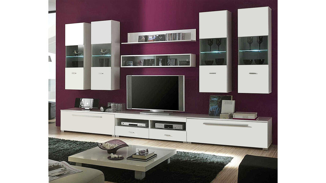 Гостиная Ганг Белый Фасадный 0101 340*48*200 см, Белый   Фиеста