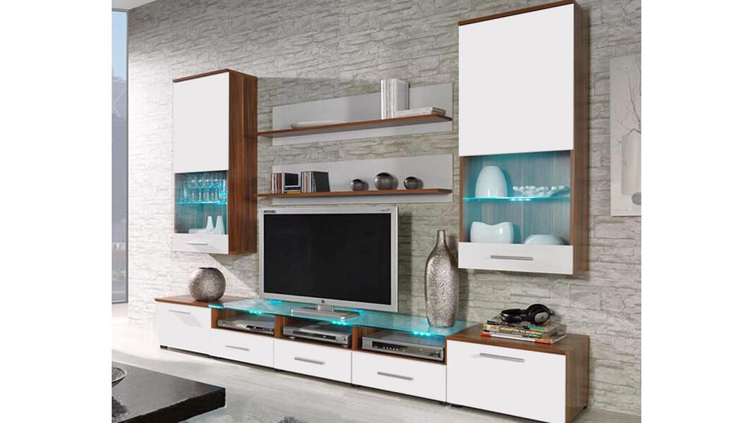 Гостиная Тома Белый Фасадный 0101 / Орех 0729 250*42*190 см, Белый   Фиеста