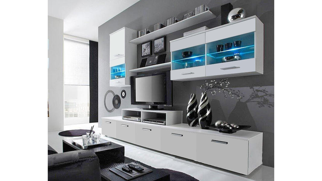 Гостиная Лого Белый Фасадный 0101 250*42*190 см, Белый   Фиеста