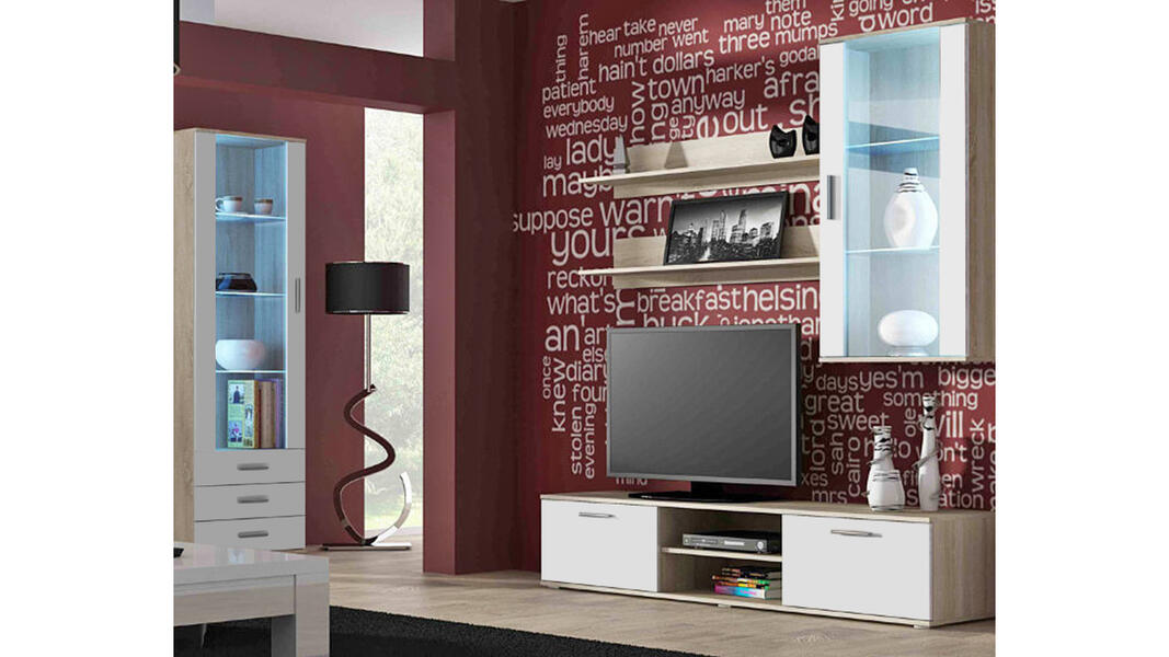 Гостиная Сохо 11 Белый Фасадный 0101 / Дуб Сонома 3025 240*41*192 см, Белый   Фиеста