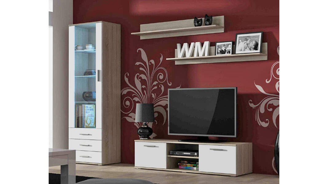 Гостиная Сохо 13 Белый Фасадный 0101 / Дуб Сонома 3025 200*41*192 см, Белый   Фиеста