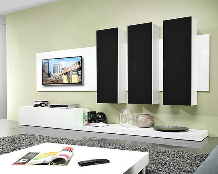 Гостиная Лайф Черный 0190 / Белый Фасадный 0101 300*42*190 см, Черный   Фиеста