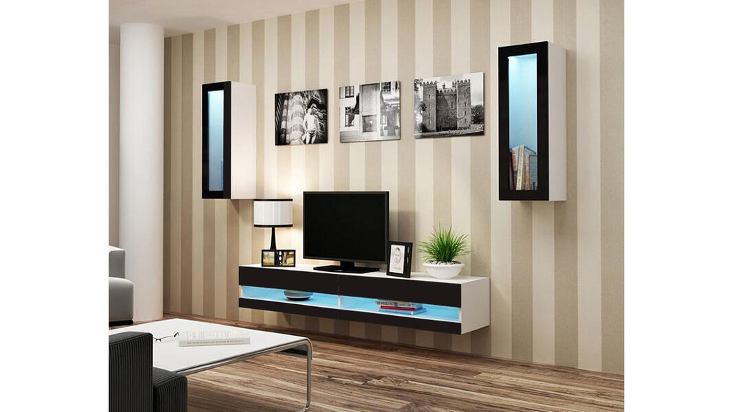 Гостиная Виго нью 11 Черный 0190 / Белый Фасадный 0101 250*42*180 см, Черный   Фиеста