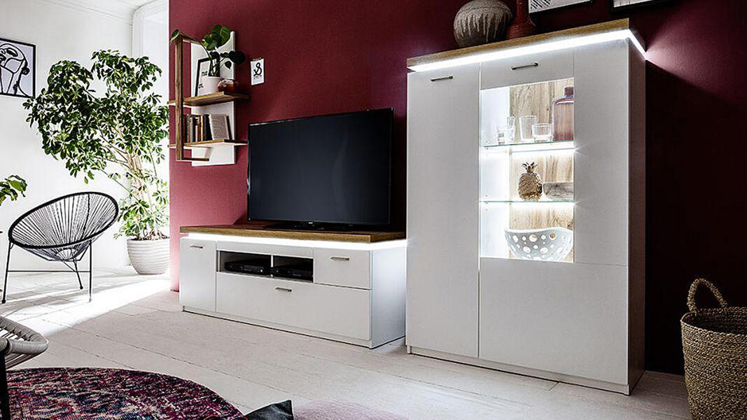 Модульная гостиная Лия Белый 101/ Дуб золотой крафт 003 321*50*190 см, Белый   Фиеста