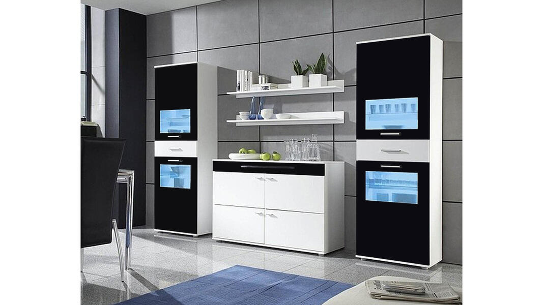 Гостиная Зара 7 Черный 0190 / Белый Фасадный 0101 250*42*180 см, Черный   Фиеста