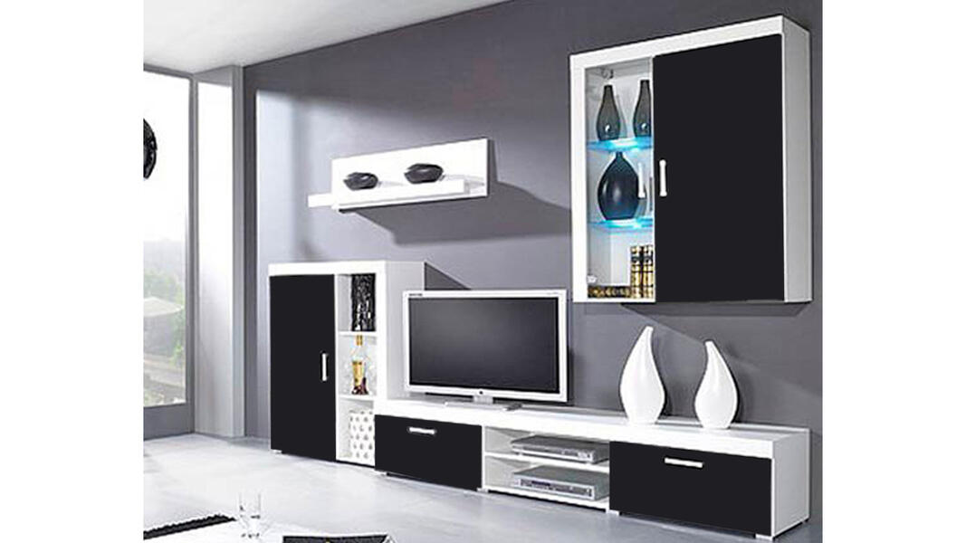 Гостиная Самба Черный 0190 / Белый Фасадный 0101 290*45*180 см, Черный   Фиеста