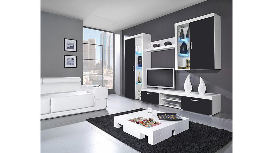 Гостиная Самба 3 Черный 0190 / Белый Фасадный 0101 290*45*203 см, Черный   Фиеста