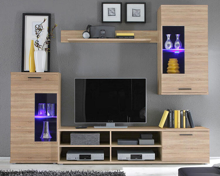 Гостиная Фронтал 076 Дуб Сонома 3025 230*38*190 см, Желтый   Фиеста