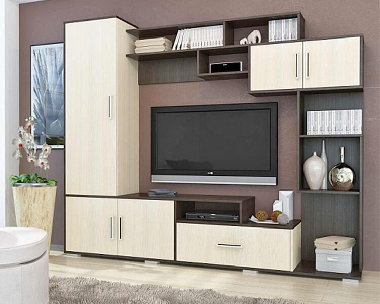 Гостиная Пекин Дуб Молочный 8622 / Венге 0854 210*40*179 см, Розовый   Фиеста