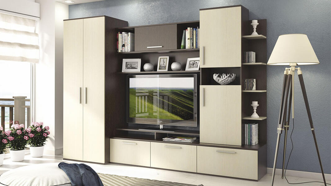 Гостиная Дакота Дуб Молочный 8622 / Венге 0854 253*52*184 см, Розовый   Фиеста