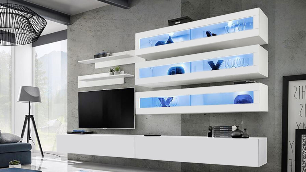 Гостиная 5 Белый Фасадный 0101 320*40*180 см, Белый   Фиеста