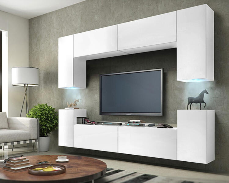 Гостиная 9 Белый Фасадный 0101 256*35*168 см, Белый   Фиеста