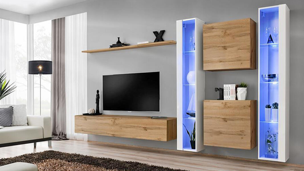 Гостиная 10 Дуб Крафт Золотой K003 / Белый Фасадный 0101 330*40*180 см, Желтый   Фиеста