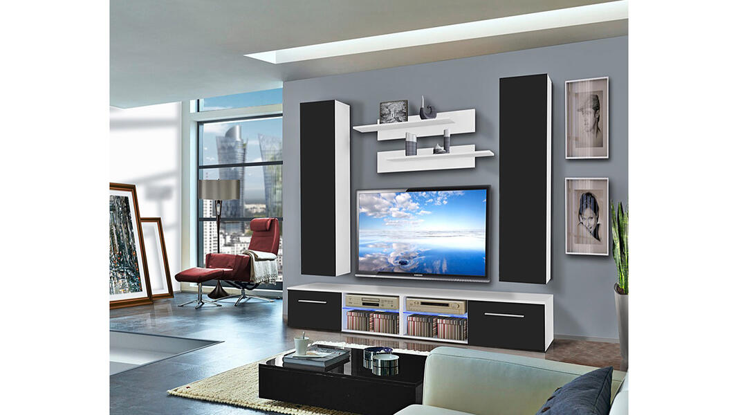 Гостиная 14 Черный 0190 / Белый Фасадный 0101 120*45*210 см, Черный   Фиеста