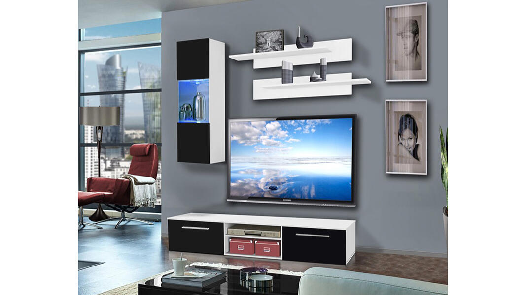 Гостиная 16 Черный 0190 / Белый Фасадный 0101 180*45*170 см, Черный   Фиеста