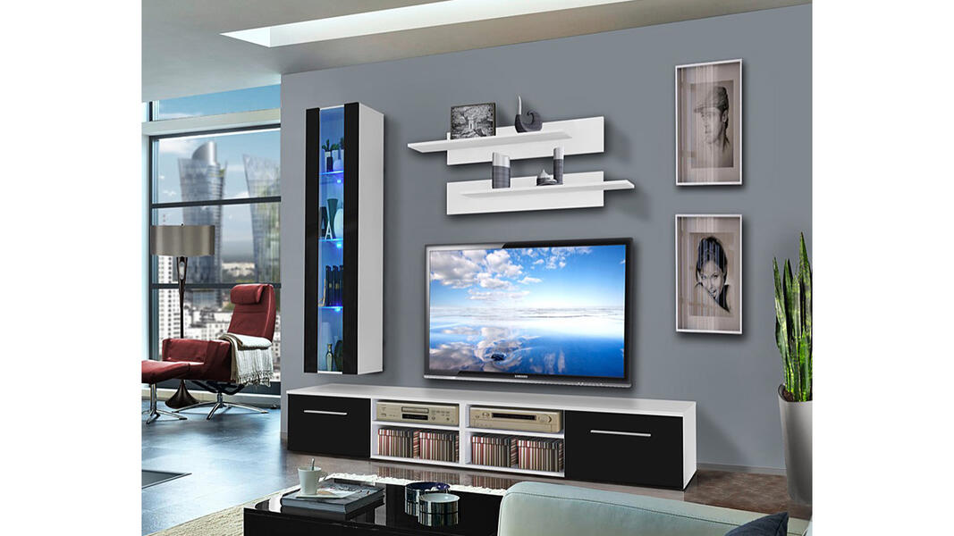 Гостиная 18 Черный 0190 / Белый Фасадный 0101 120*45*210 см, Черный   Фиеста