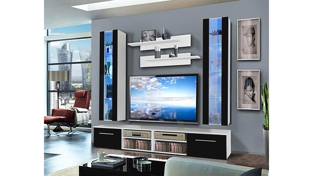 Гостиная 19 Черный 0190 / Белый Фасадный 0101 240*45*220 см, Черный   Фиеста