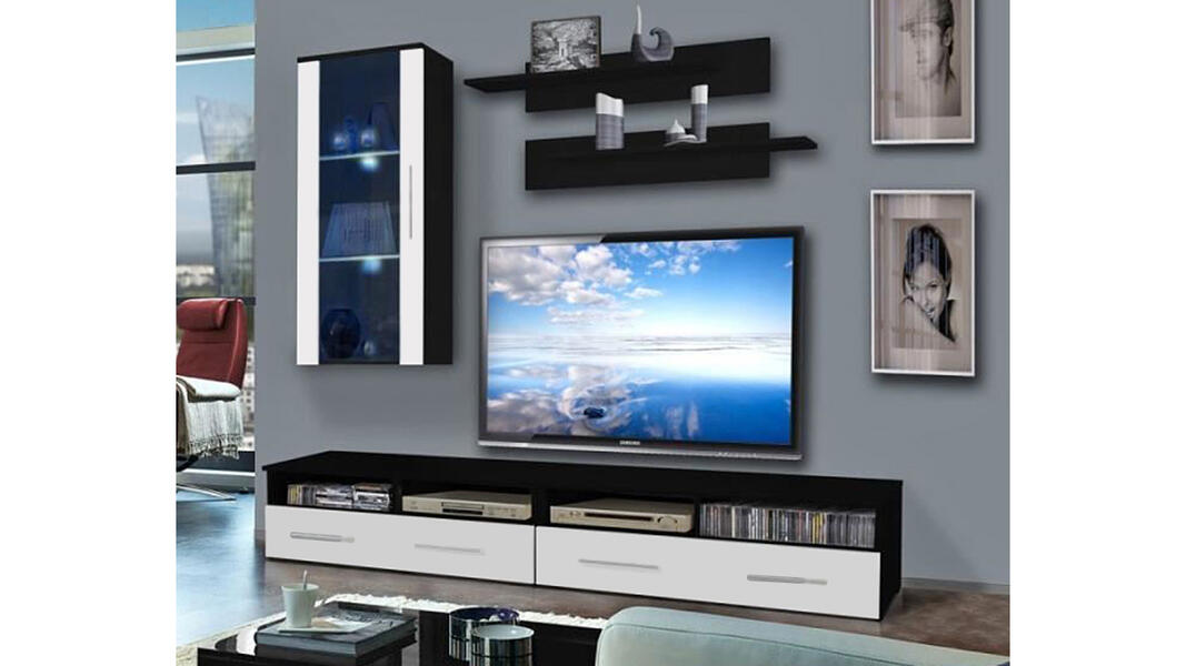 Гостиная 27 Белый Фасадный 0101 PE /  Черный 0190 PE 240*45*170 см,    Фиеста