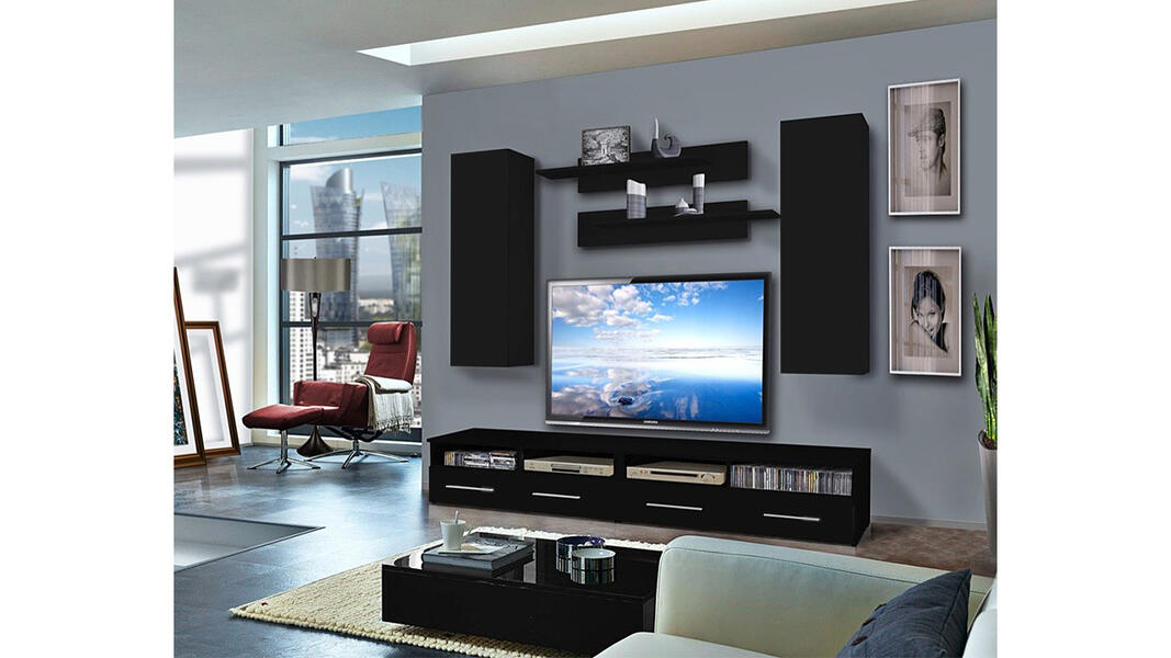 Гостиная 28 Черный 0190 PE 240*45*170 см, Черный   Фиеста