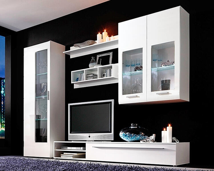 Гостиная Карол 2 МДФ Белый DM635-6 (глянец) / Белый Фасадный 0101 PE 275*45*210 см, Белый   Фиеста