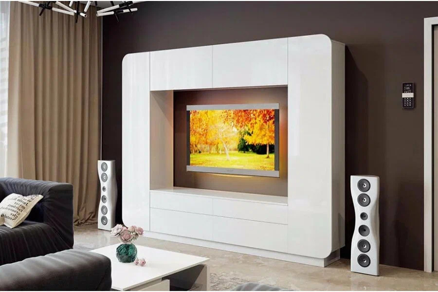 Гостиная Купертино МДФ (белая) 240*39*195 см, Белый   Фиеста