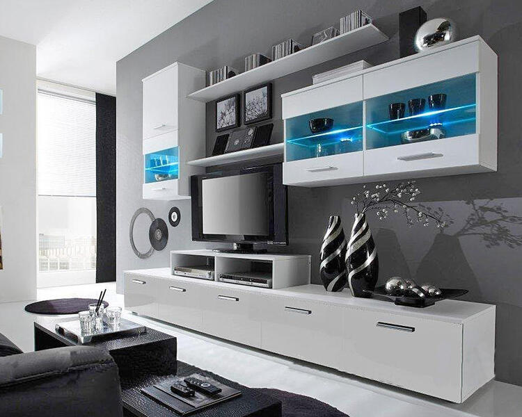 Гостиная Лого МДФ Белый DM635-6 / Белый Фасадный 0101 250*42*190 см, Белый   Фиеста