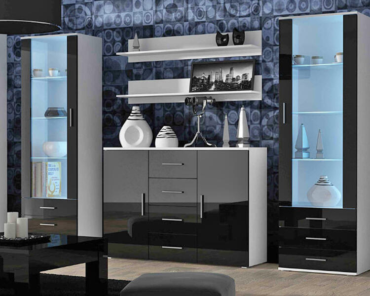 Гостиная Сохо 5 МДФ (черная) / Белый Фасадный 0101 252*41*192 см, Черный   Фиеста