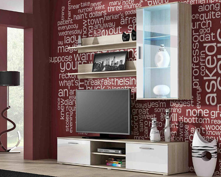 Гостиная Сохо 9 МДФ Белый DM635-6 / Дуб Сонома 3025 180*41*192 см, Белый   Фиеста