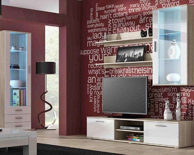 Гостиная Сохо 11 МДФ Белый DM635-6 / Дуб Сонома 3025 240*41*192 см, Белый   Фиеста