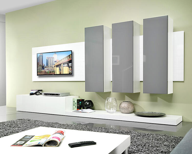 Гостиная Лайф МДФ Светло-серый DM811-6Т / Белый Фасадный 0101 300*42*190 см, Серый   Фиеста