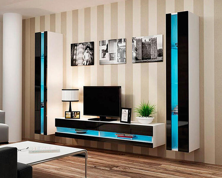 Гостиная Виго нью 3 МДФ (черная) / Белый Фасадный 0101 260*42*180 см, Черный   Фиеста