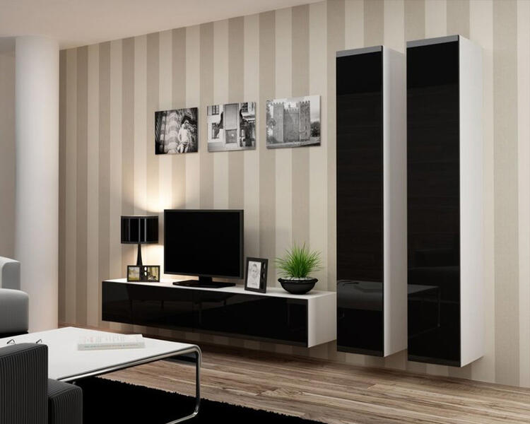 Гостиная Виго 4 МДФ (черная) / Белый Фасадный 0101 260*42*180 см, Черный   Фиеста