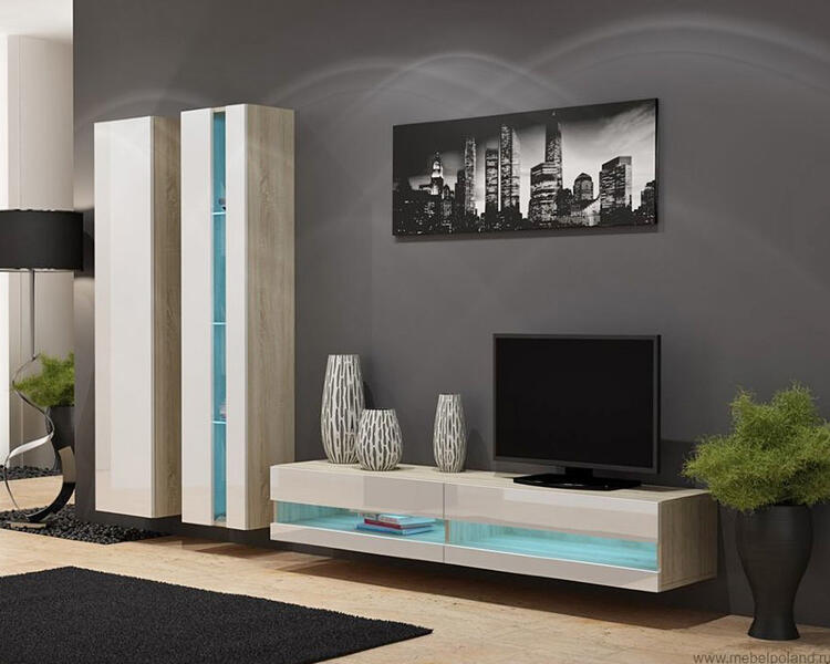 Гостиная Виго нью 5 МДФ Белый DM635-6 / Дуб Сонома 3025 260*42*180 см, Белый   Фиеста