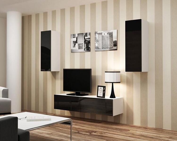 Гостиная Виго 7 МДФ (черная) / Белый Фасадный 0101 210*42*180 см, Черный   Фиеста