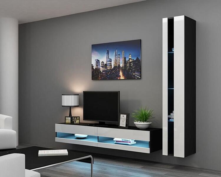 Гостиная Виго нью 8 МДФ Белый DM635-6 / Черный 0190 220*42*180 см, Белый   Фиеста