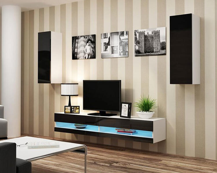 Гостиная Виго нью 10 МДФ (черная) / Белый Фасадный 0101 250*42*180 см, Черный   Фиеста