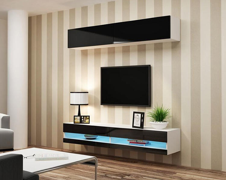 Гостиная Виго нью 12 МДФ (черная) / Белый Фасадный 0101 180*42*180 см, Черный   Фиеста