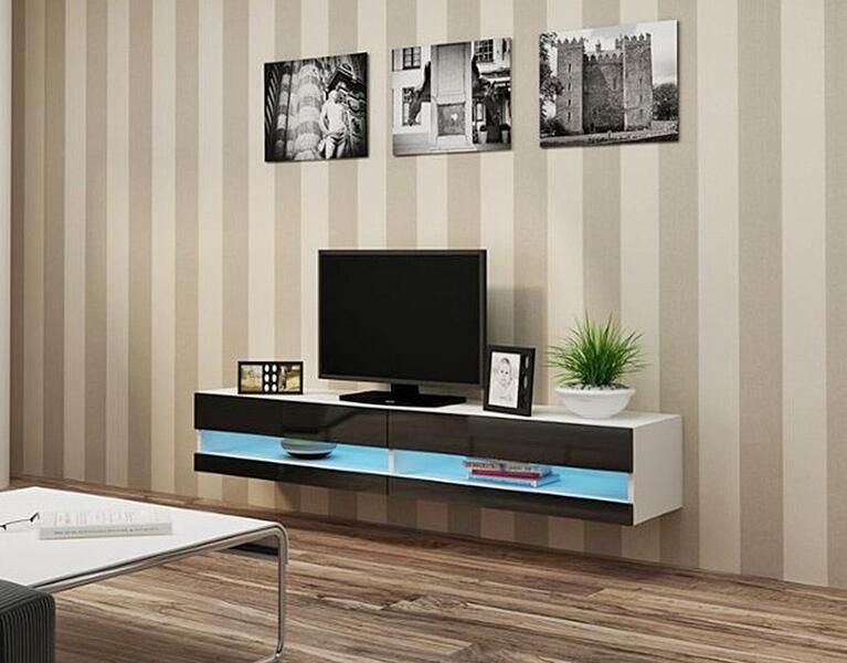 ТВ-тумба Виго открытая МДФ (черная) / Белый Фасадный 0101 180*42*30 см, Черный   Фиеста