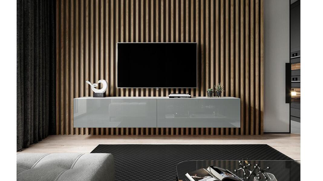 ТВ-тумба Виго большая МДФ Светло-серый DM811-6Т / Белый Фасадный 0101 180*42*30 см, Серый   Фиеста