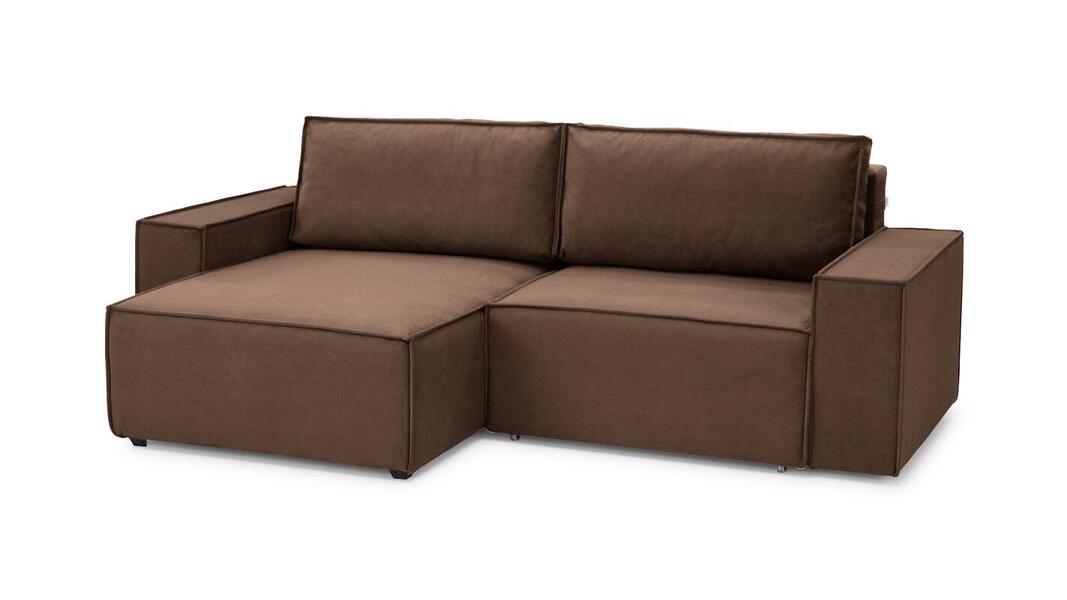 Диван с оттоманкой Софт 2 (малый) Vivaldi 23 240*150*80 см, Коричневый Велюр Еврокнижка Фиеста