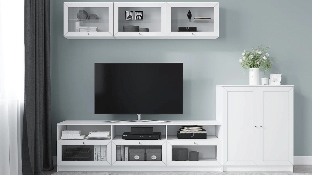 Стенка Билли Белый Фасадный 0101 258*41*190 см, Белый   Фиеста