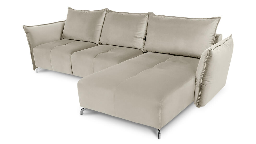 Диван с оттоманкой Дельта Лайт Vivaldi 04 325*186*100 см, Бежевый Велюр Еврокнижка Фиеста