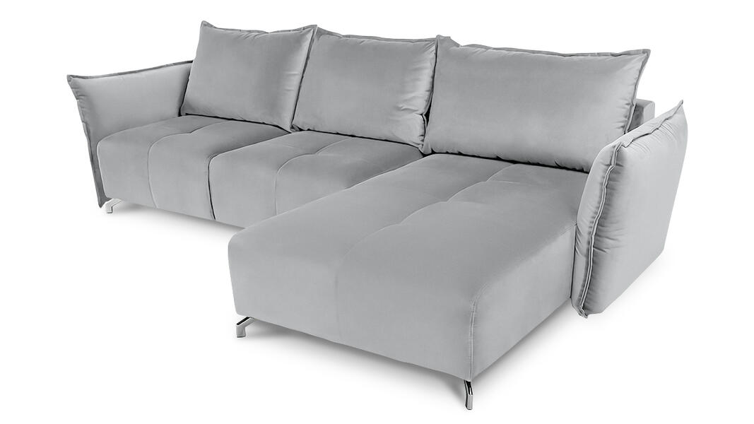 Диван с оттоманкой Дельта Лайт Vivaldi 06 325*186*100 см, Серый Велюр Еврокнижка Фиеста