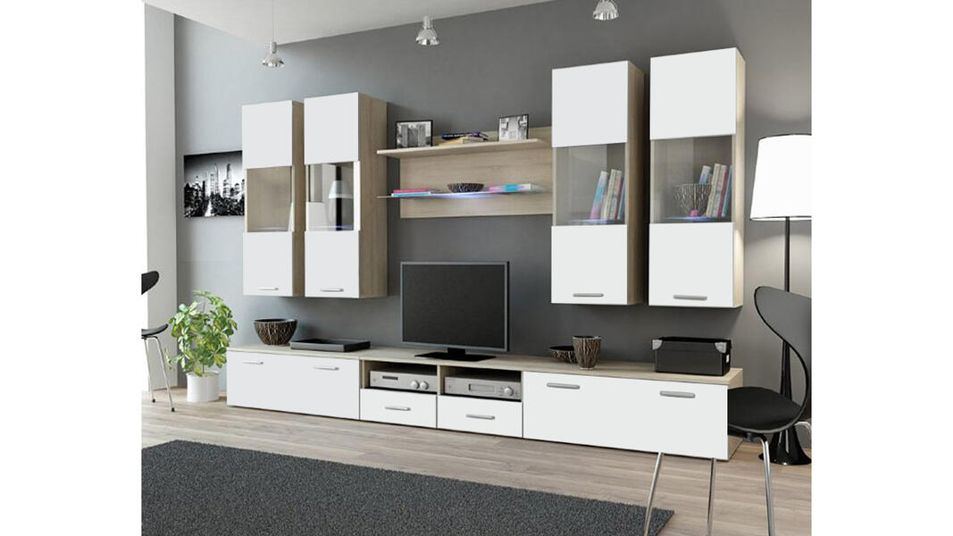 Гостиная Дрим Белый Фасадный 0101 / Дуб Молочный 8622 300*45*180 см, Белый   Фиеста