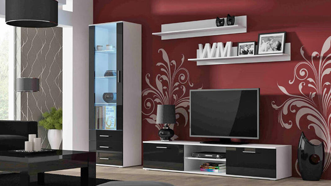 Гостиная Сохо Черный 0190 / Белый Фасадный 0101 240*41*192 см, Черный   Фиеста