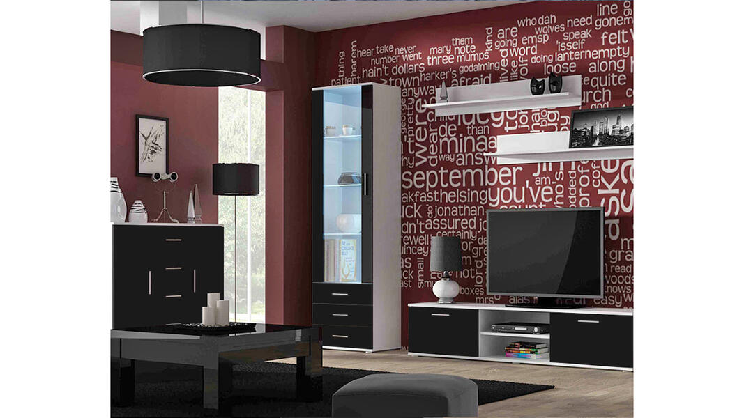 Гостиная Сохо 3 Черный 0190 / Белый Фасадный 0101 372*41*192 см, Черный   Фиеста