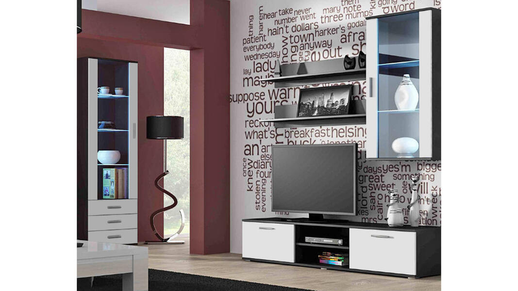 Гостиная Сохо 11 Белый Фасадный 0101 / Черный 0190 240*41*192 см, Белый   Фиеста